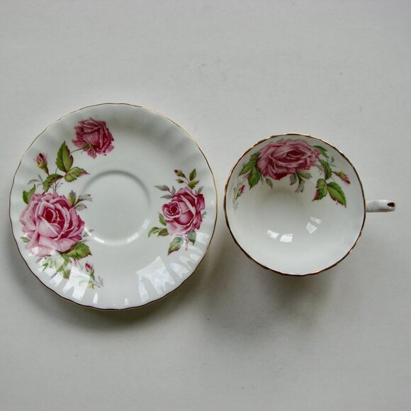 Vintage Aynsley Pink Cabbage Roses Teacup Saucer English Bone China Gold Gilt - Picture 4 of 8